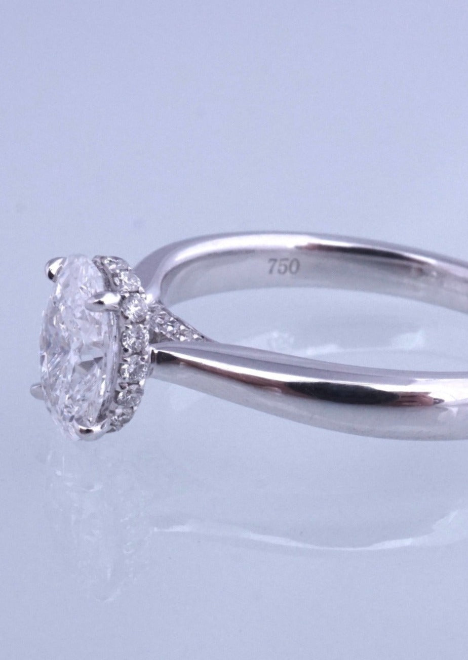 18k White Gold Oval Diamond Underhalo Engagement Ring