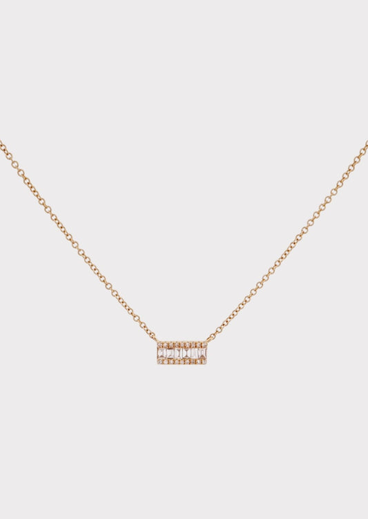 14k Gold 6 Baguette Round Illusion Emerald Bar  Necklace